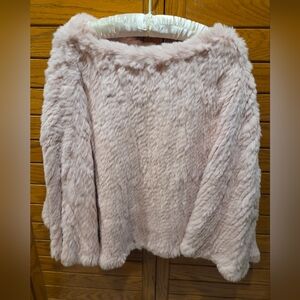 Pink Blush Real Rabbit Fur Poncho